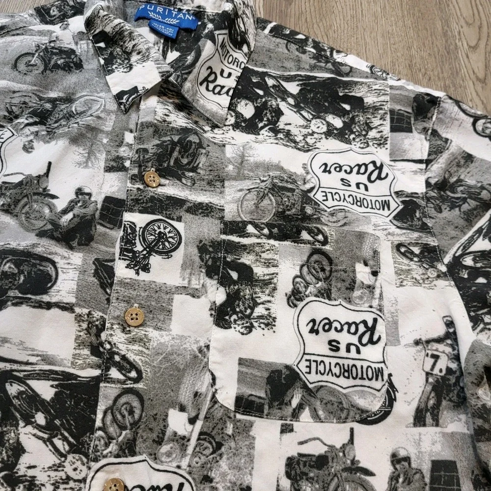 Vintage Puritan Men's Hawaiian Shirt Button up Motorcycle US Racer Sze M